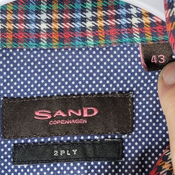 Sand Copenhaven 2 Ply Button Up Shirt Mens 43 LS Contract Cuff Colorful Multi - Picture 8 of 12